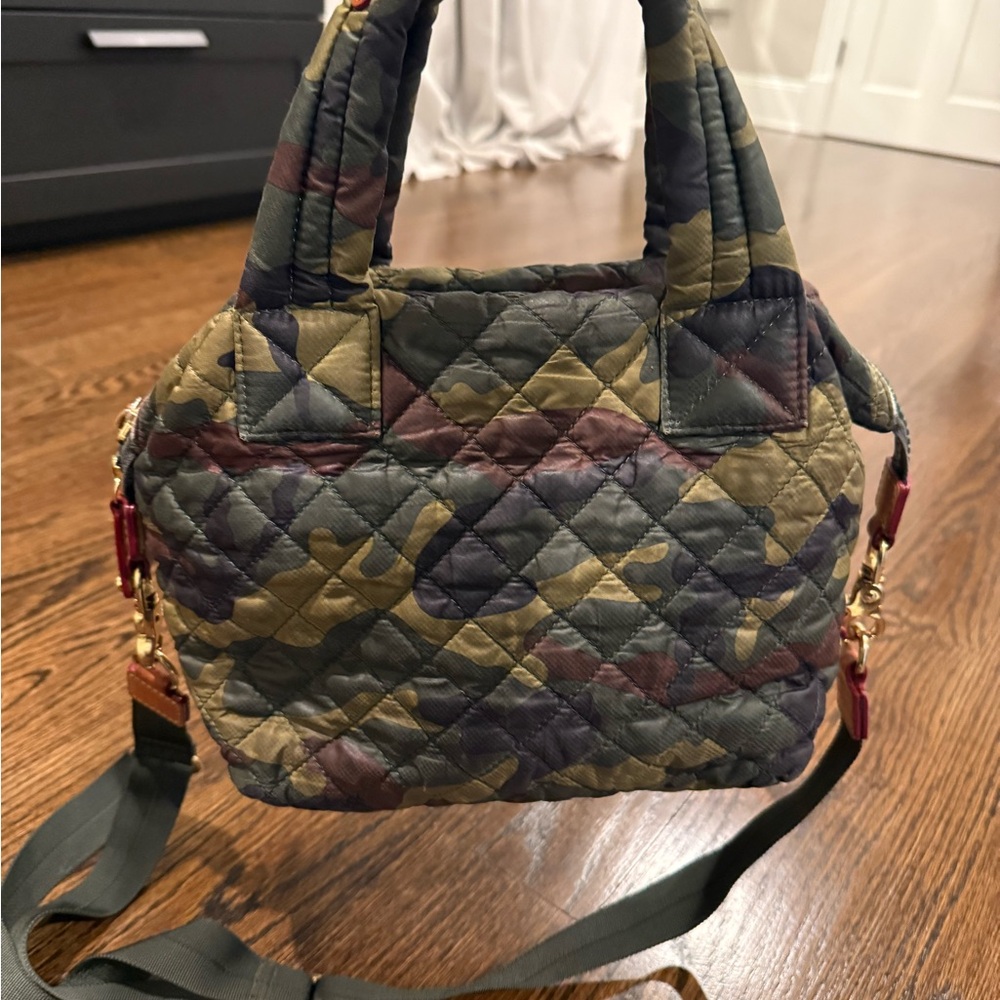 MZ Wallace Quilted Camouflage Satchel in Olive, Brown, Black - Picture 2 of 8